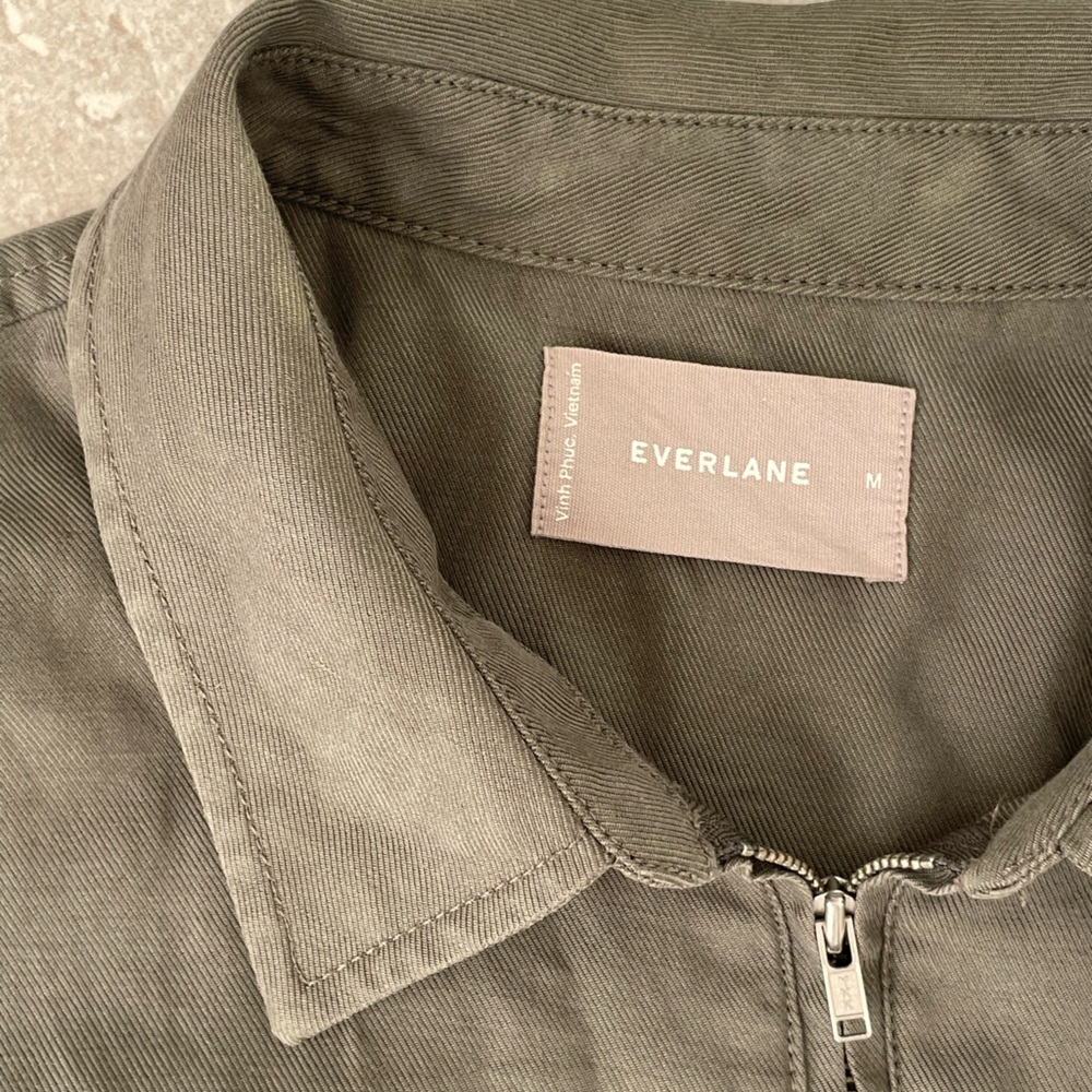 Everlane The Quarter Zip Popover Shirt Dark Sage Green Medium Mens - Picture 5 of 6